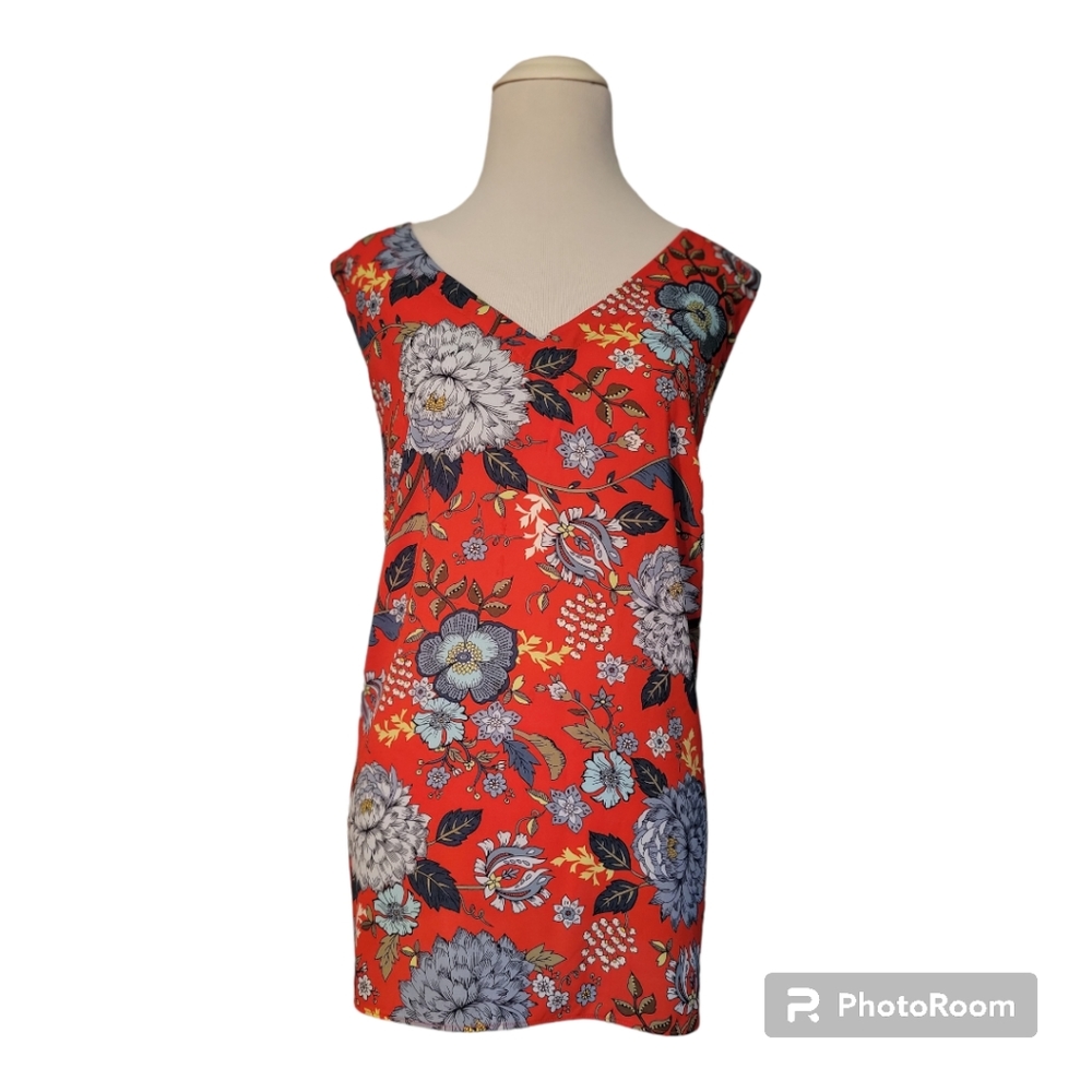 Loft Plus Red Sleeveless Blouse with Large Floral Pattern - Size 14W